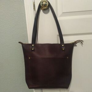 Portland Leather Goods Classic Leather Purse Shoulder Tote Bag Cognac Brown NWT